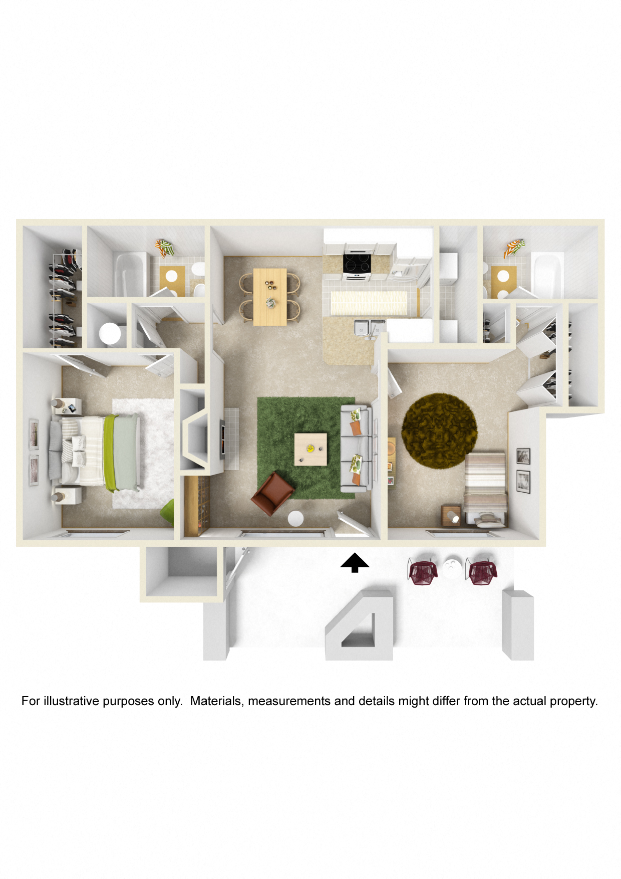 Floor plan for 2 beds, 2 baths, 846 sqft